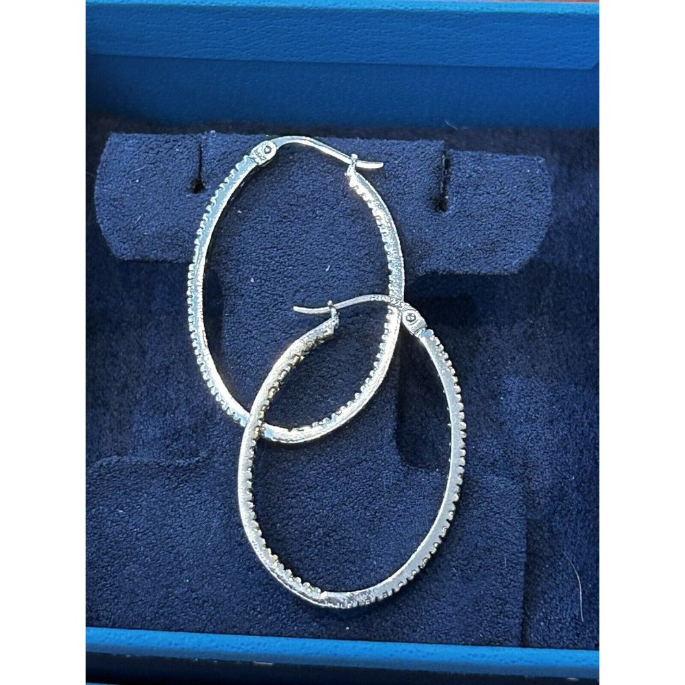Sterling Silver .925 Gold Tone Oval Hoop Earrings 1-1/4”